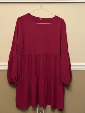 Boutique Raspberry Tiered Babydoll Dress Balloon Sleeve XL NWOT